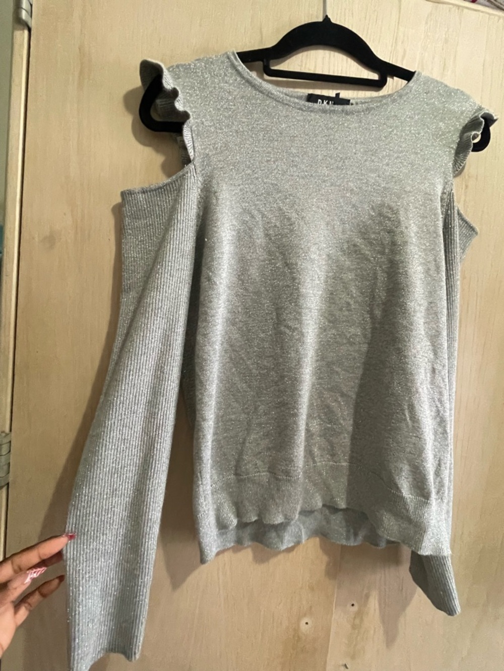 DKNY Sparkling Silver Metallic Knit Tee